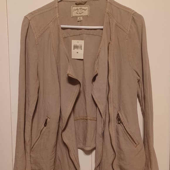 NWT Lucky Brand Soft Linen Jacket, Asymmetrical Zip Front - Picture 1 of 10